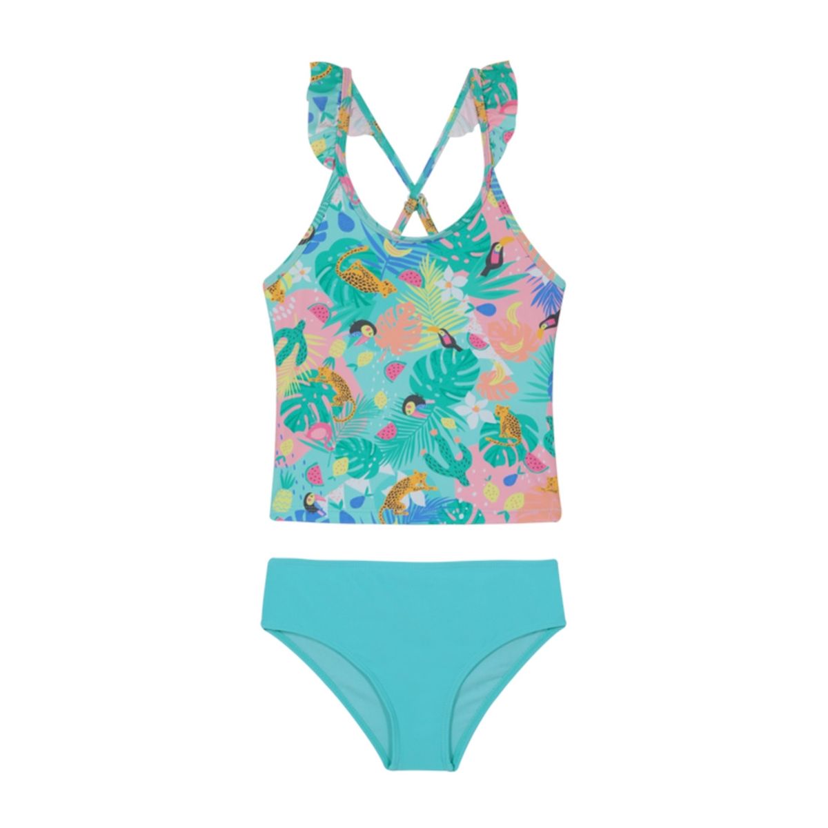 H2O WEAR - Traje de Baño Niña Tankini UV30+ H2O Wear Verde C/Vuelos H2O WEAR