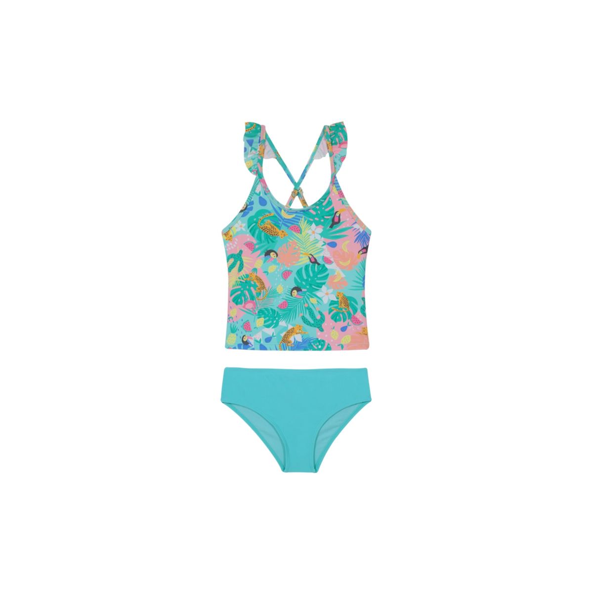 H2O WEAR - Traje de Baño Niña Tankini UV30+ H2O Wear Verde C/Vuelos H2O WEAR