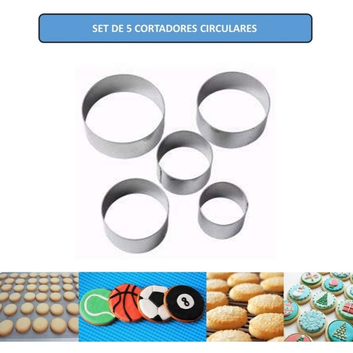 GENERICO - Set 5 Cortador Redondo Circular Galleta Fondant Reposteria