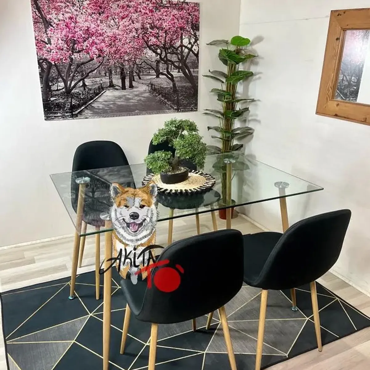 GENERICO - Comedor Angola (Mesa 120X80 VIDRIO + 4 Sillas Scoop NEGRA)