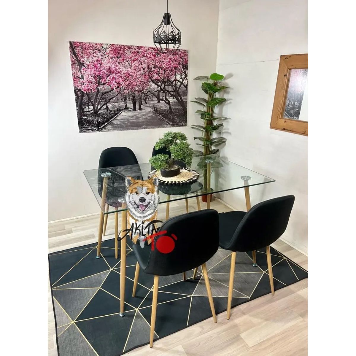 GENERICO - Comedor Angola (Mesa 120X80 VIDRIO + 4 Sillas Scoop NEGRA)