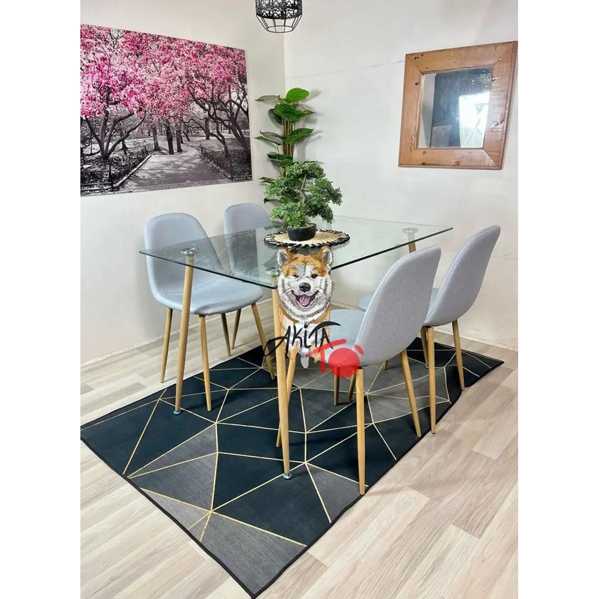 GENERICO - Comedor Angola (Mesa 120X80 VIDRIO + 4 Sillas Scoop GRIS)