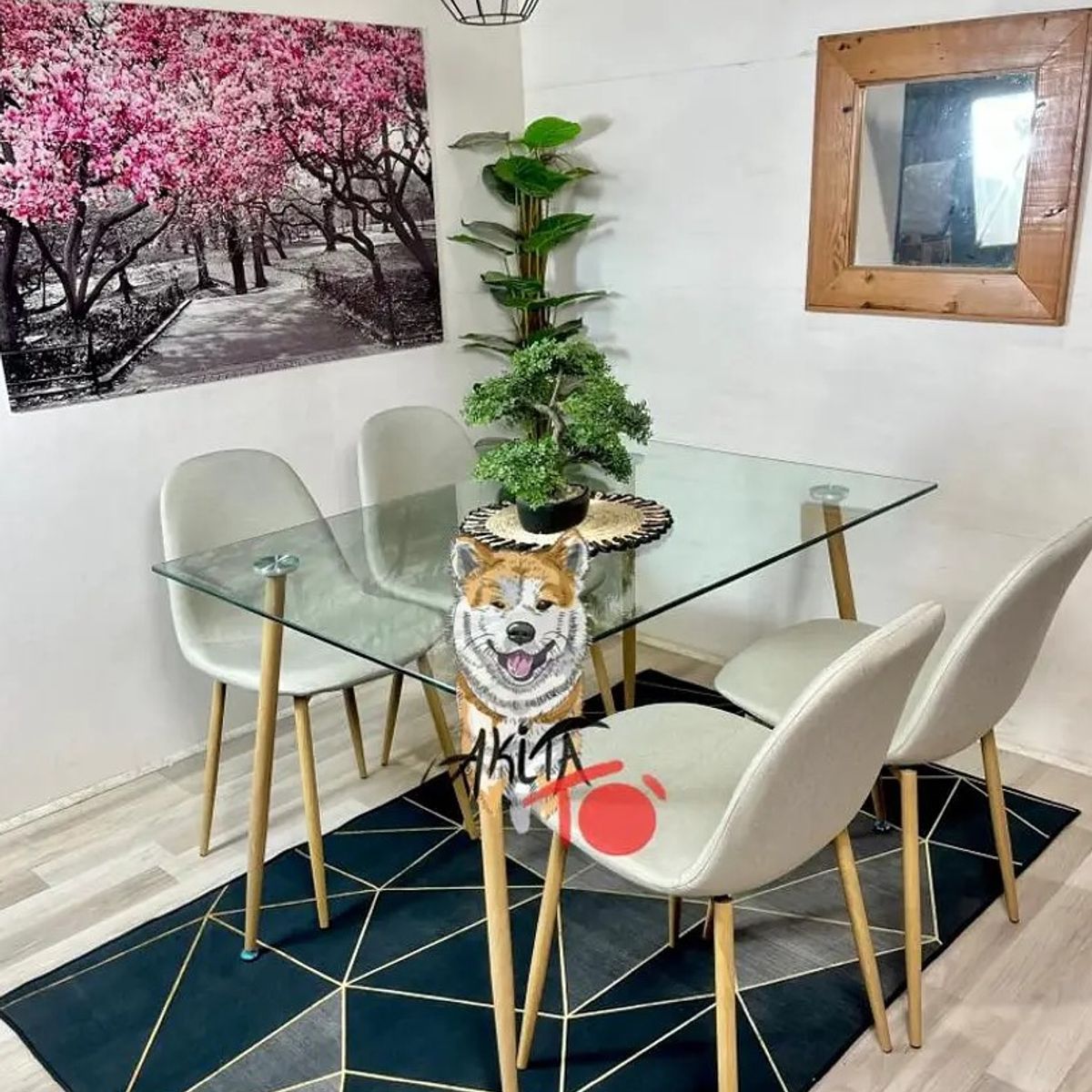 GENERICO - Comedor Angola (Mesa 120X80 VIDRIO + 4 Sillas Scoop BEIGE)