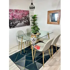 GENERICO - Comedor Angola (Mesa 120X80 VIDRIO + 4 Sillas Scoop BEIGE)