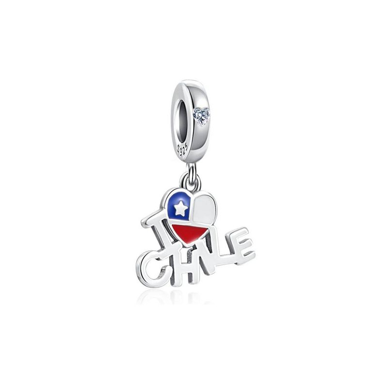 SILVER HEART - Charm Corazón I Love Chile Y Circón Plata 925 SILVER HEART