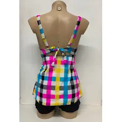 SHANDIAN - Tankini L-4XL Dos piezas Flores desordenadas traje de baño mujer