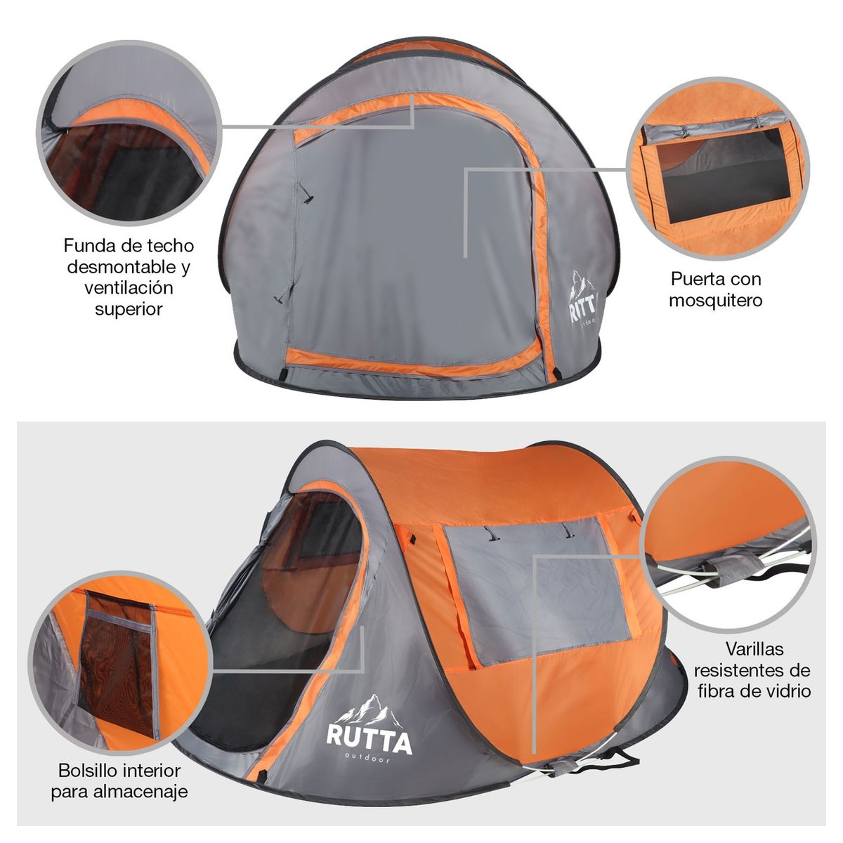 RUTTA - Carpa Pop Up 2 Personas Naranjo