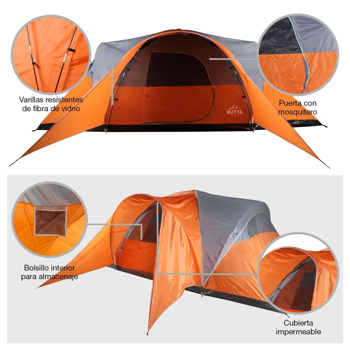 RUTTA - Carpa 10 Personas Camping Outdoor Naranjo