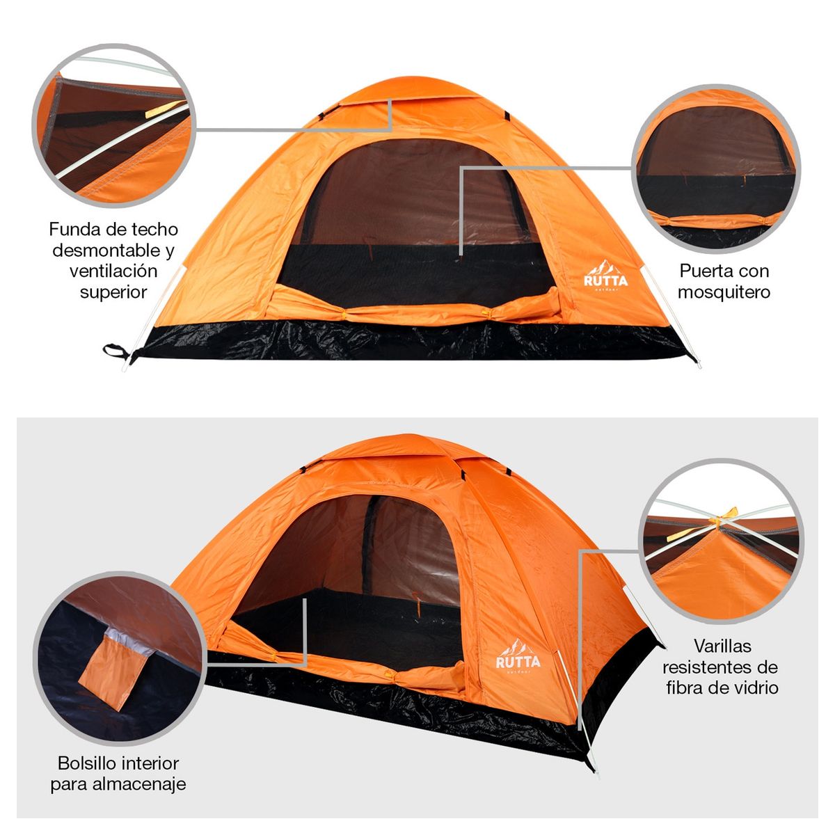 RUTTA - Carpa 2 Personas Camping Outdoor Naranjo