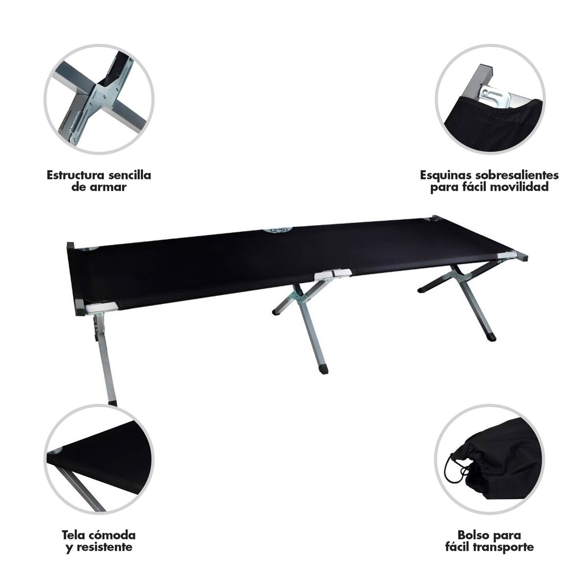 RUTTA - Cama Plegable  1 Persona Negro