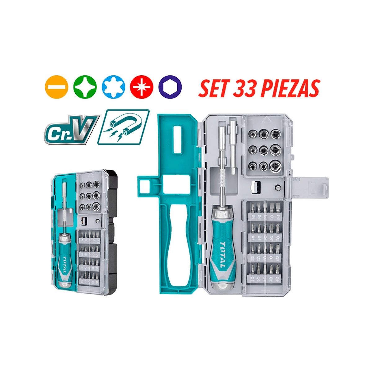 TOTAL TOOLS - Kit Set Juego de Destornilladores 33 Piezas TOTAL