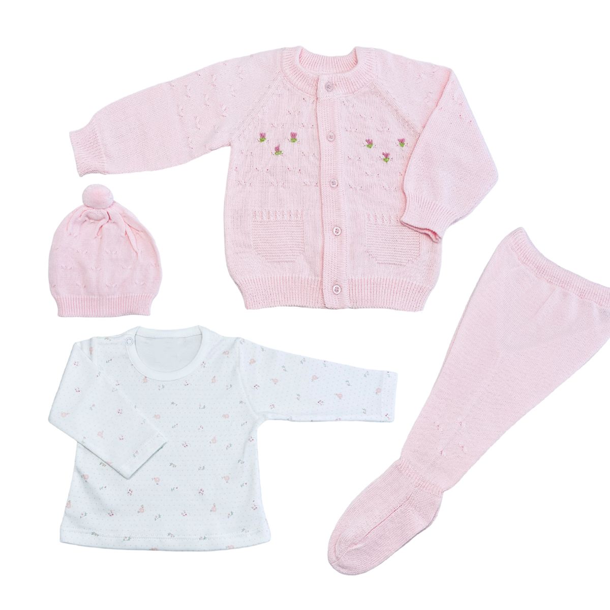 MOONWEAR - Conjunto 4 Piezas Tejido Flowers Rosa Algodón Peruano