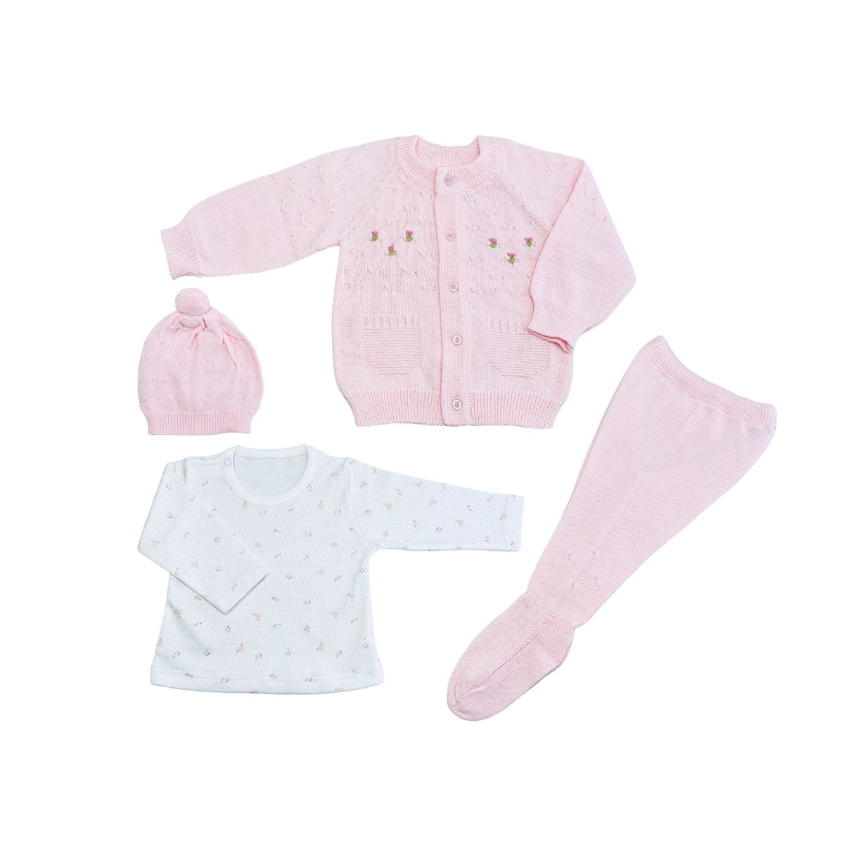 MOONWEAR - Conjunto 4 Piezas Tejido Flowers Rosa Algodón Peruano