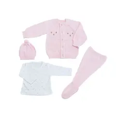 MOONWEAR - Conjunto 4 Piezas Tejido Flowers Rosa Algodón Peruano