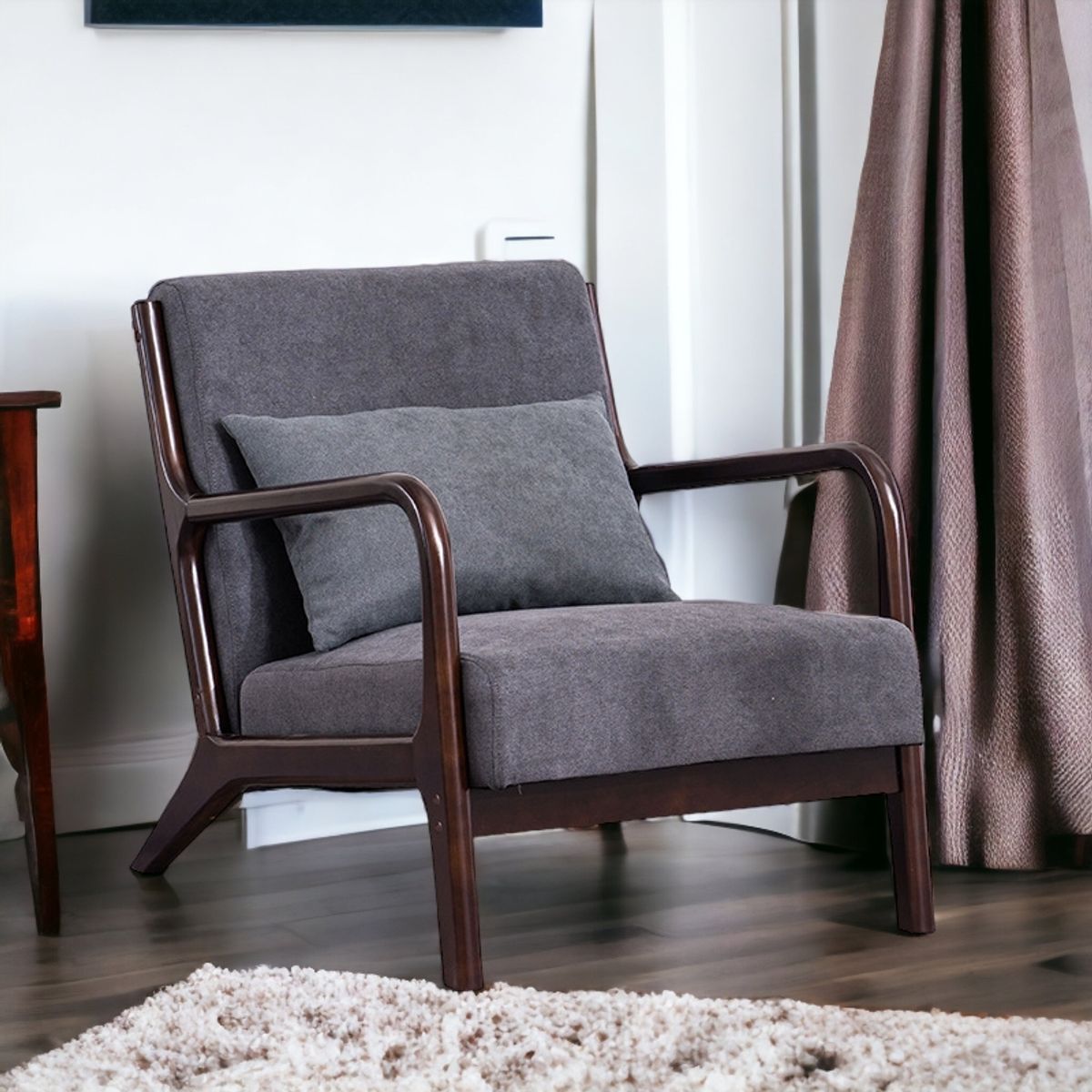 CRUSEC - Sitial Poltrona Silla Gris Oscuro Con Almohada Cojín