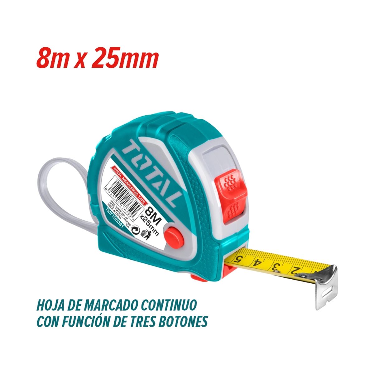 TOTAL TOOLS - Cinta Huincha de Medir 8 Metros TOTAL