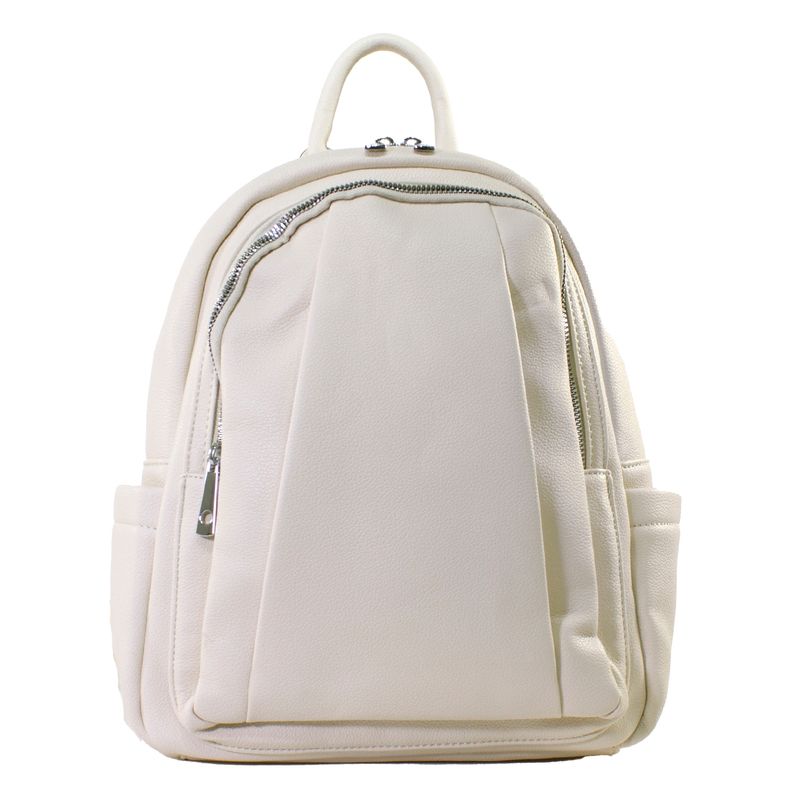 MAILEA - Mochila ecocuero 2 cierres frontales para mujer beige