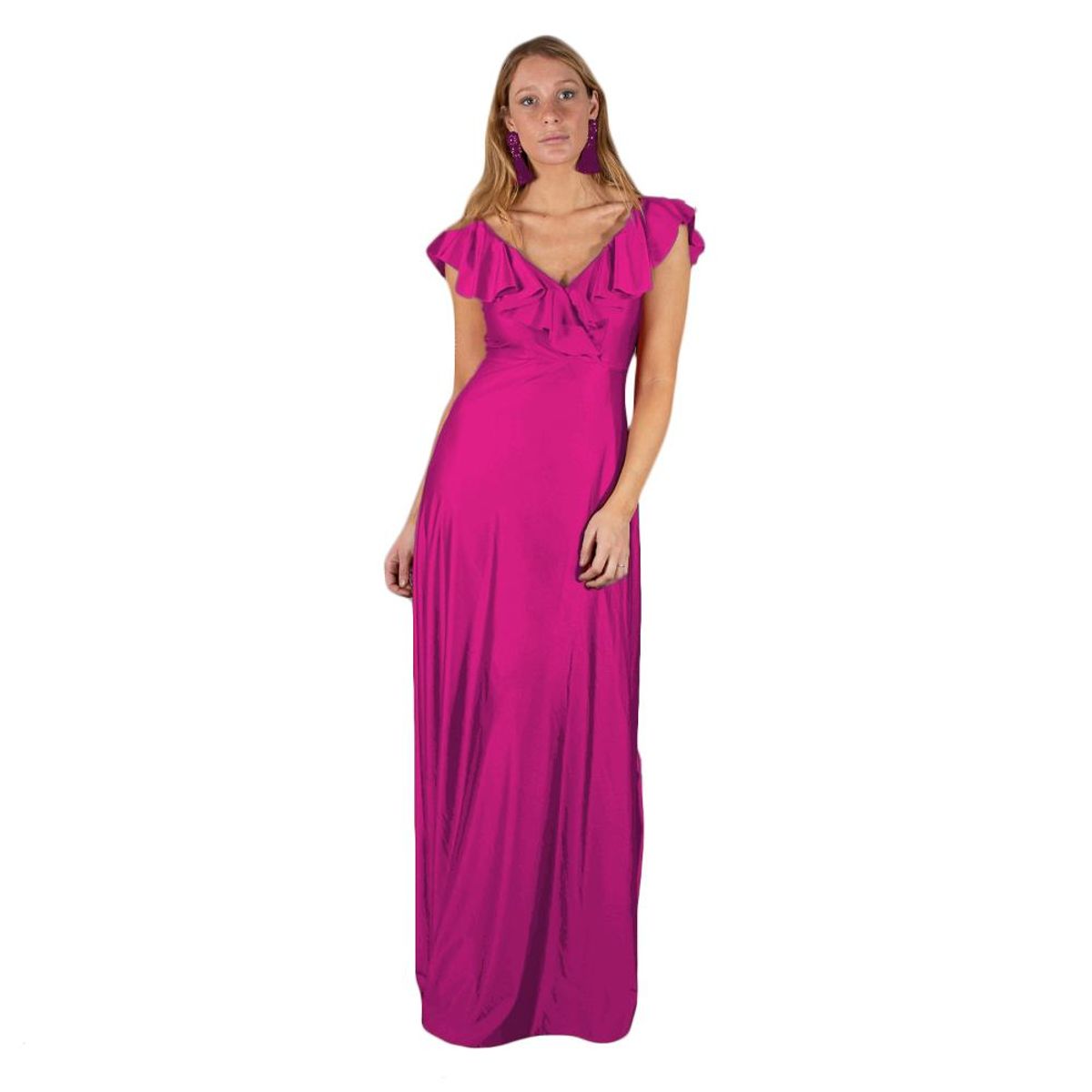 MARIA PASKARO - Vestido Largo Marken Magenta Lycra Vuelo Maria Paskaro - Magenta