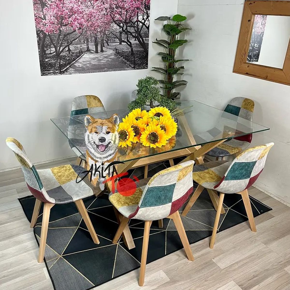 GENERICO - Comedor Nezuko + (Mesa 140X90 VIDRIO + 4 Sillas Dali BEIGE)