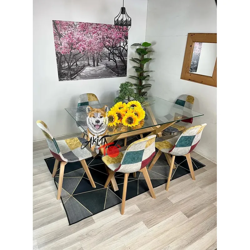 GENERICO - Comedor Nezuko + (Mesa 140X90 VIDRIO + 4 Sillas Dali BEIGE)