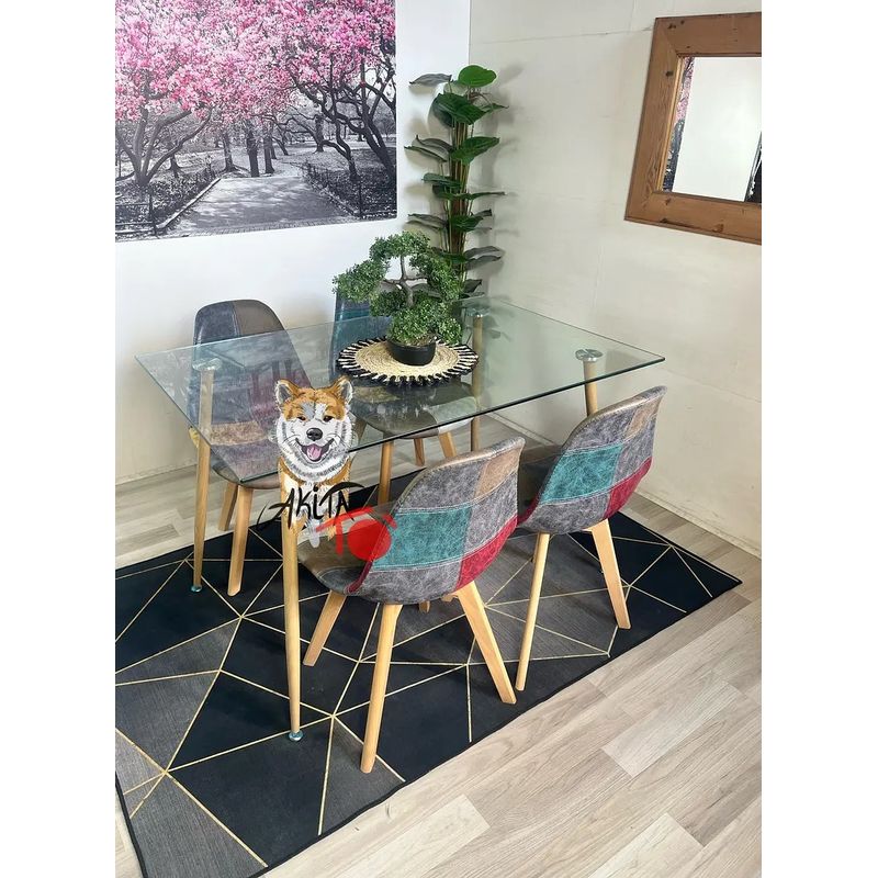 GENERICO - Comedor Holanda (Mesa 120X80 VIDRIO + 4 Sillas Dali GRIS)