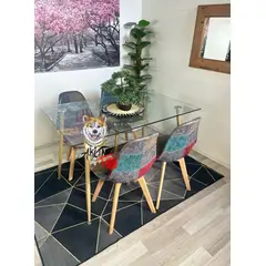 GENERICO - Comedor Holanda (Mesa 120X80 VIDRIO + 4 Sillas Dali GRIS)