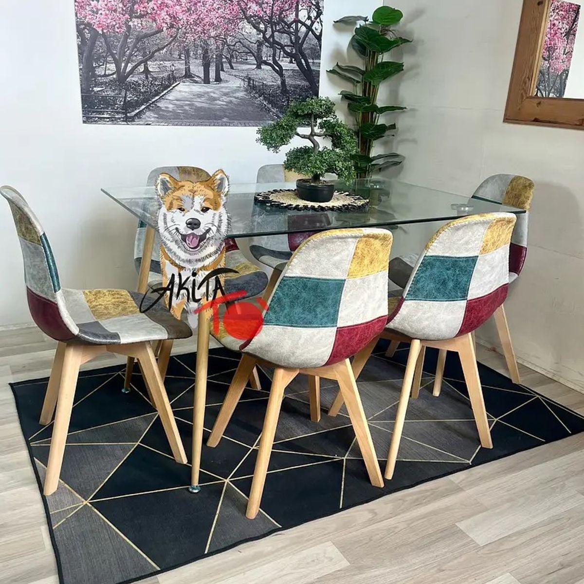 GENERICO - Comedor Holanda (Mesa 120X80 VIDRIO + 4 Sillas Dali BEIGE)