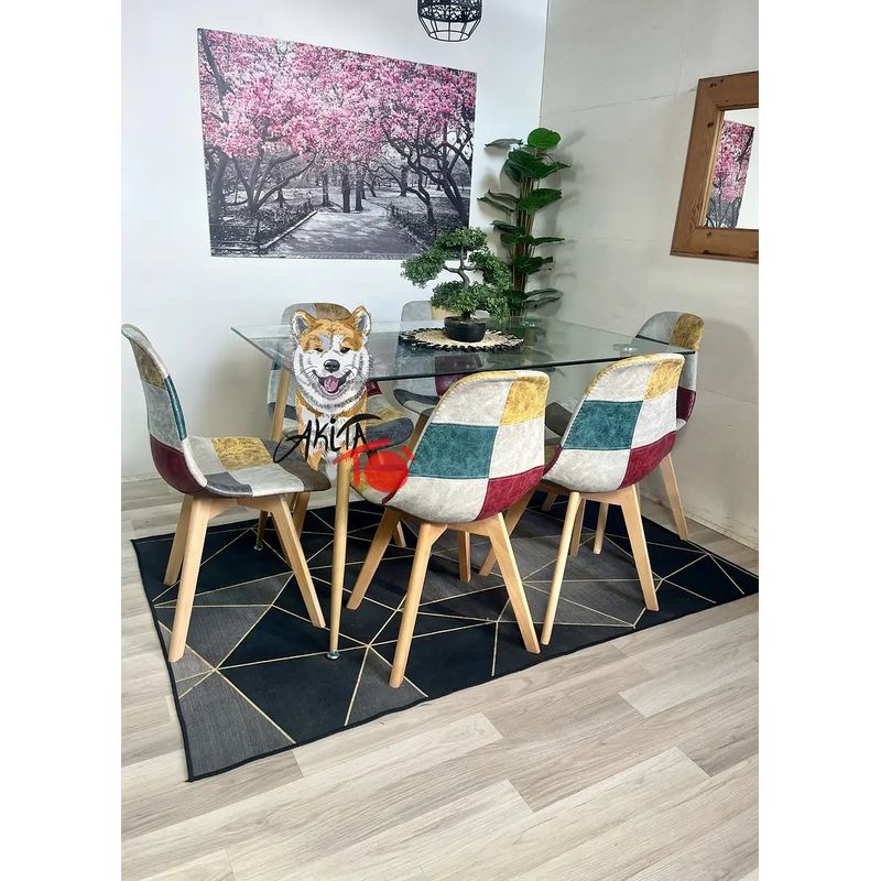 GENERICO - Comedor Holanda (Mesa 120X80 VIDRIO + 4 Sillas Dali BEIGE)