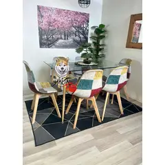 GENERICO - Comedor Holanda (Mesa 120X80 VIDRIO + 4 Sillas Dali BEIGE)