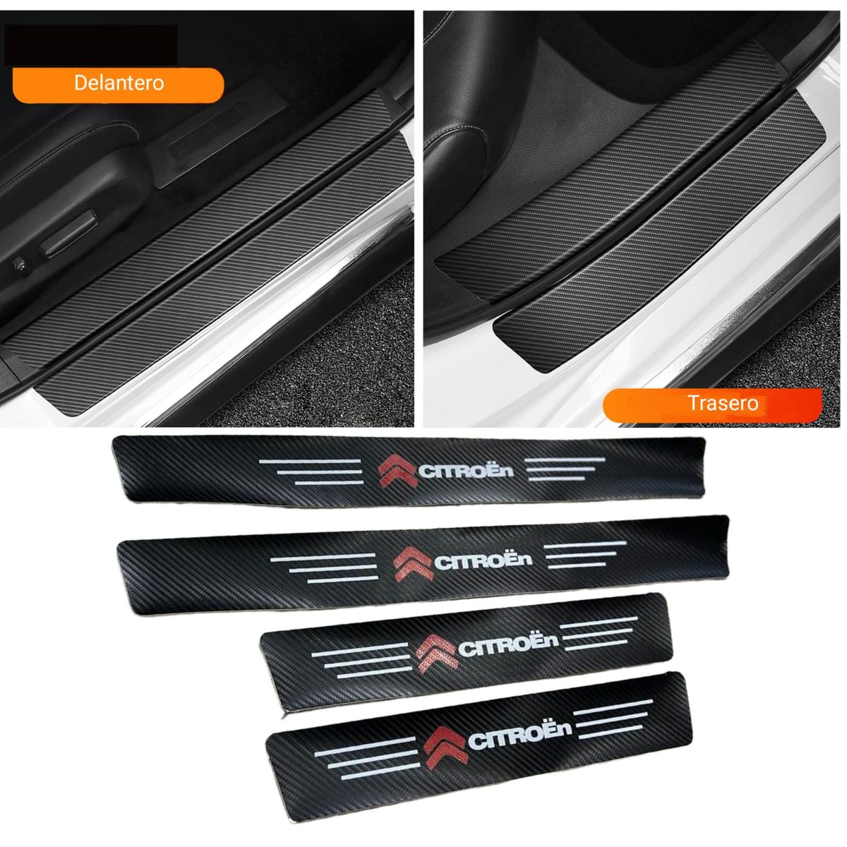 GENERICO - Setx4 cubre sócalo pisaderas pegatina de fibra carbono citroen