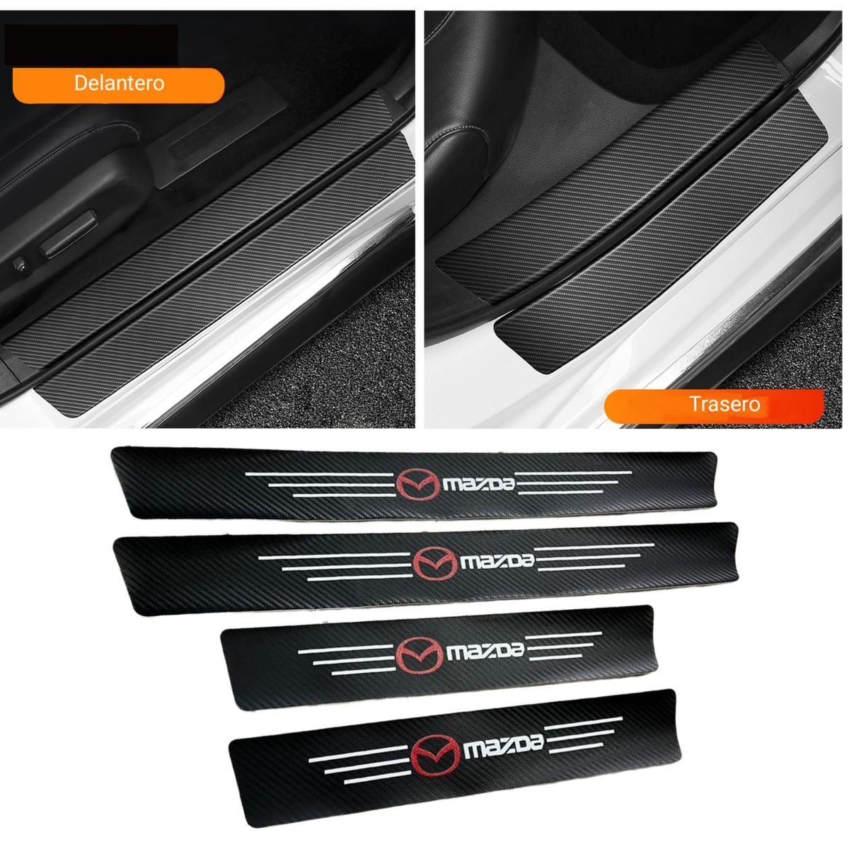 GENERICO - Setx4 cubre sócalo pisaderas pegatina de fibra carbono mazda