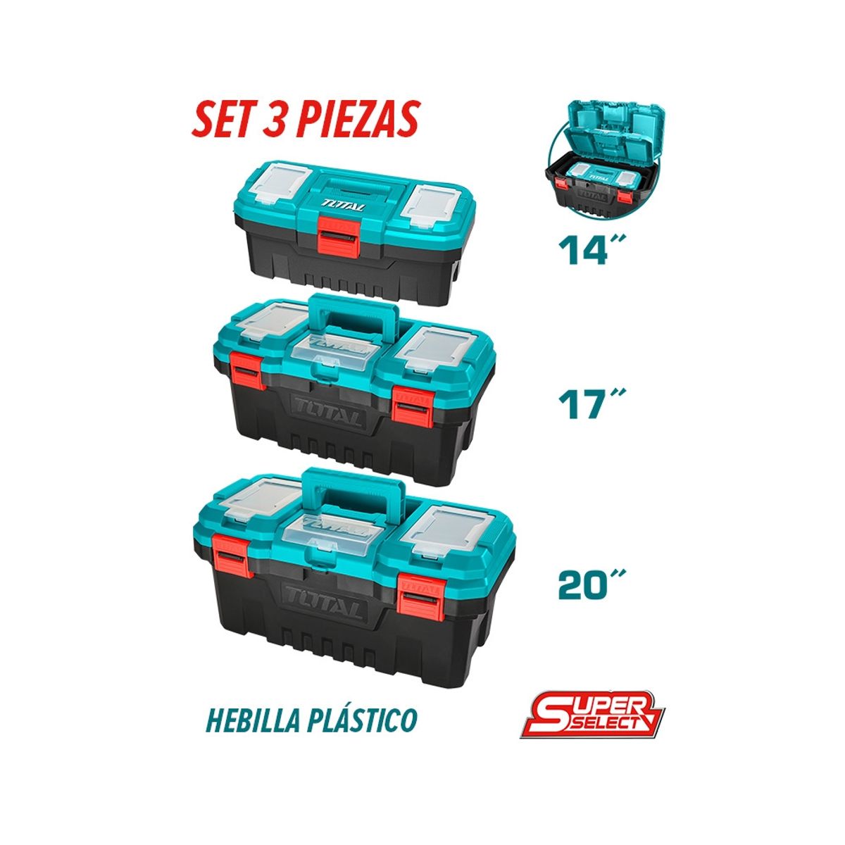 TOTAL TOOLS - Set 3 Organizador Caja de Herramientas 14 17 y 20 Pulg TOTAL