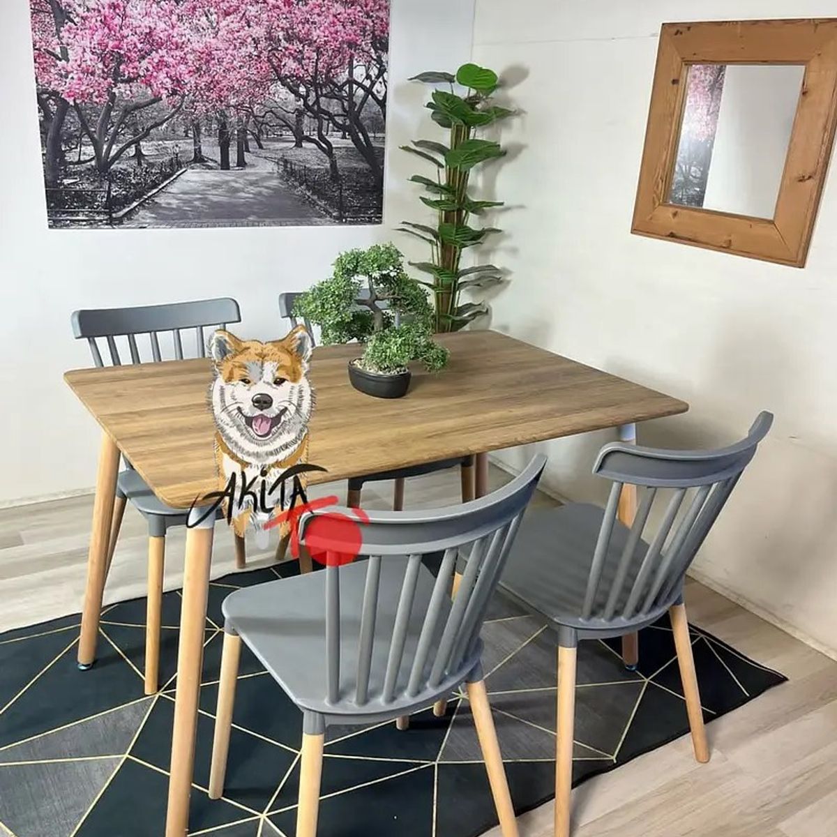 GENERICO - Comedor Milan (Mesa 120X80 Melamina + 4 Sillas Windsor GRIS)