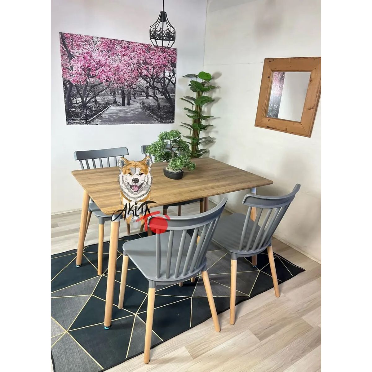 GENERICO - Comedor Milan (Mesa 120X80 Melamina + 4 Sillas Windsor GRIS)