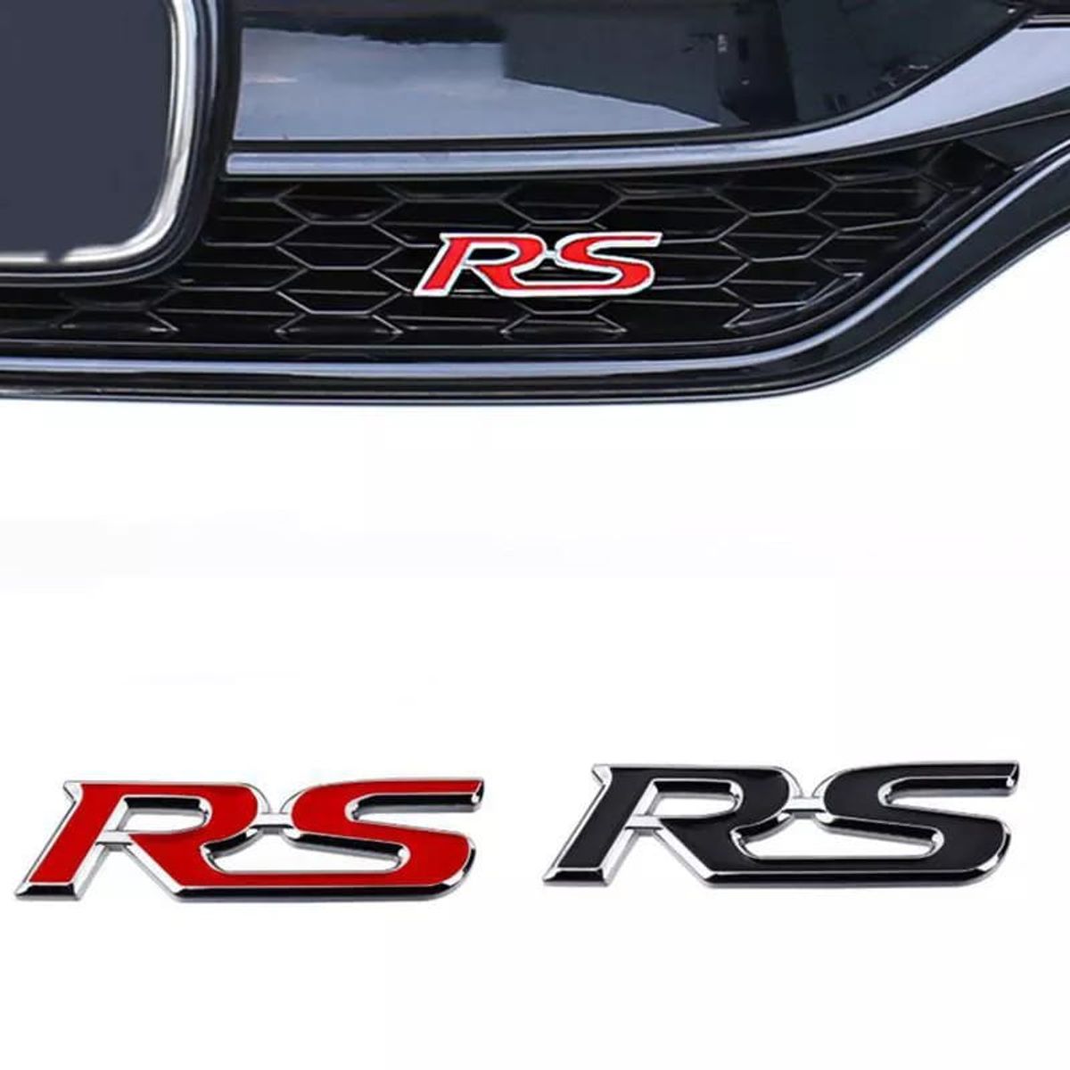 GENERICO - Emblema parrilla apernado metálic modelo RS cromado con rojo