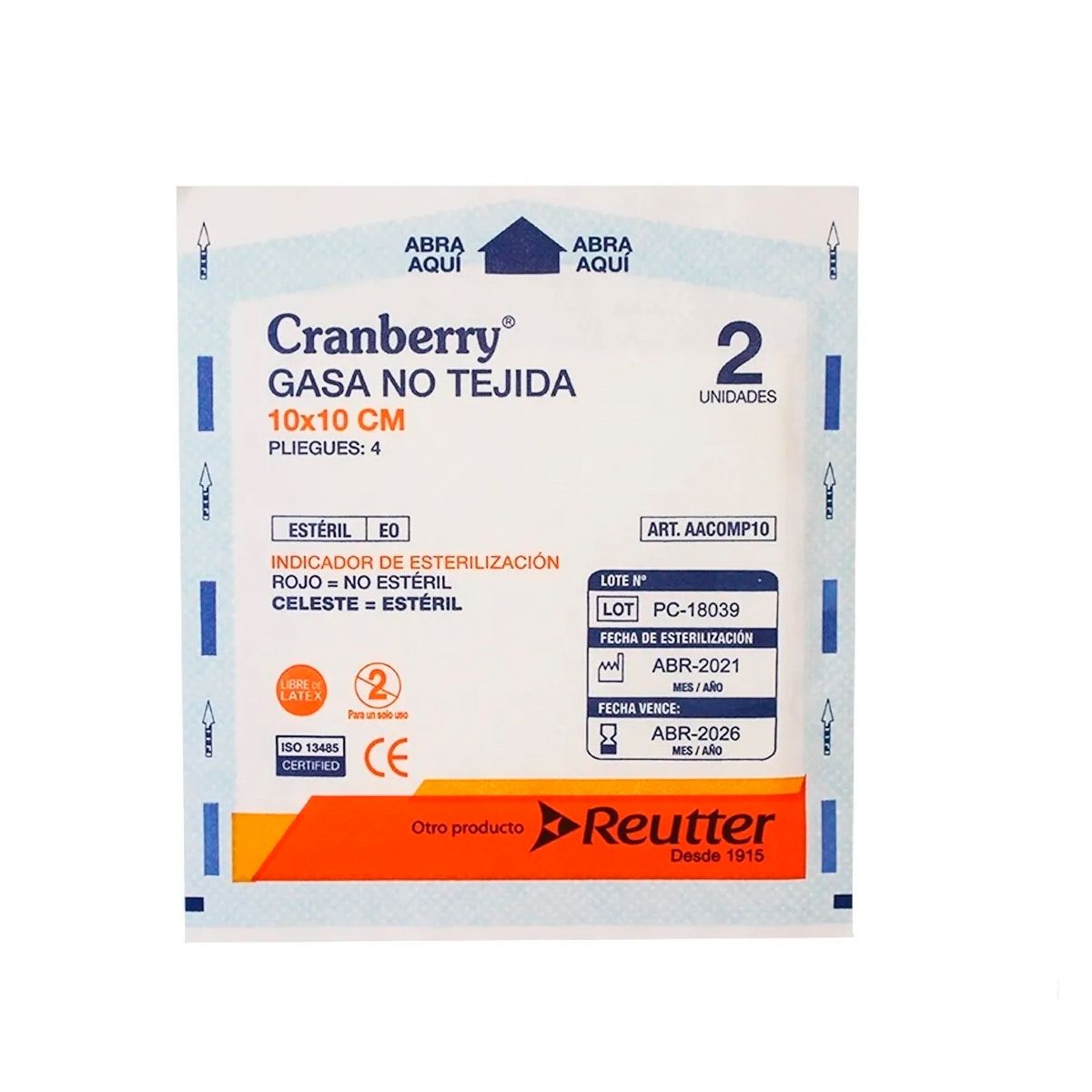 CRAMBERRY - Gasa Estéril No Tejida Tamaño 10x10 Cm 1 Caja De 50 Sobres