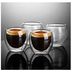 GENERICO - Taza Cafe Expresso 4 Vasos Vidrio Doble Pared Térmica 80 Ml