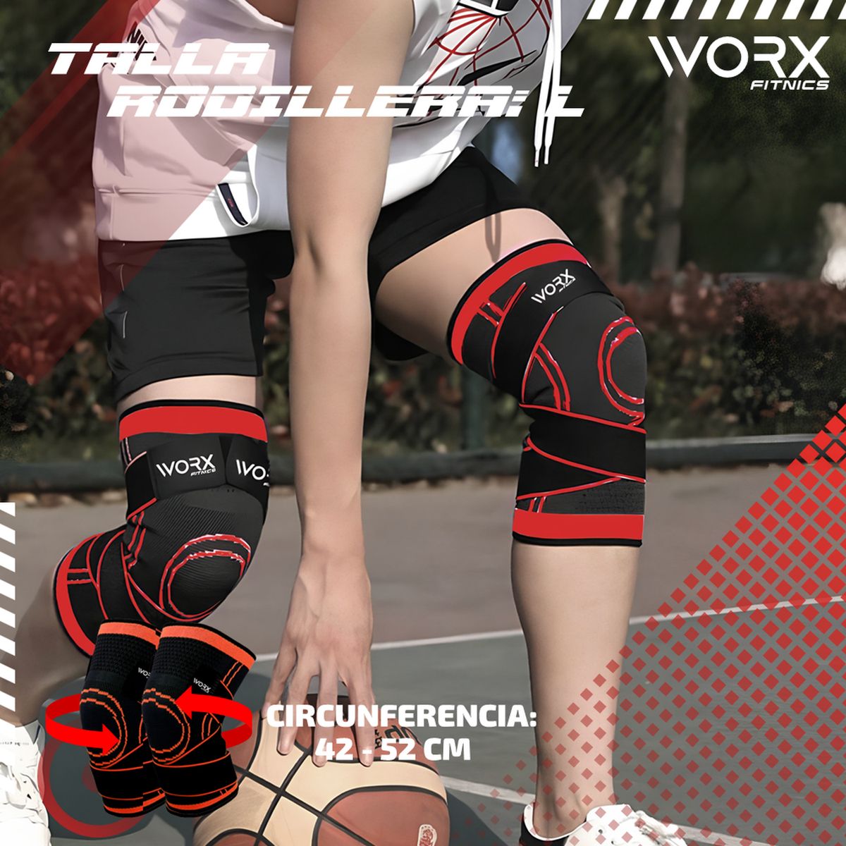 WORX - Rodillera Deport Compresion Set X2 Ortopedica Gym - Rojo - L