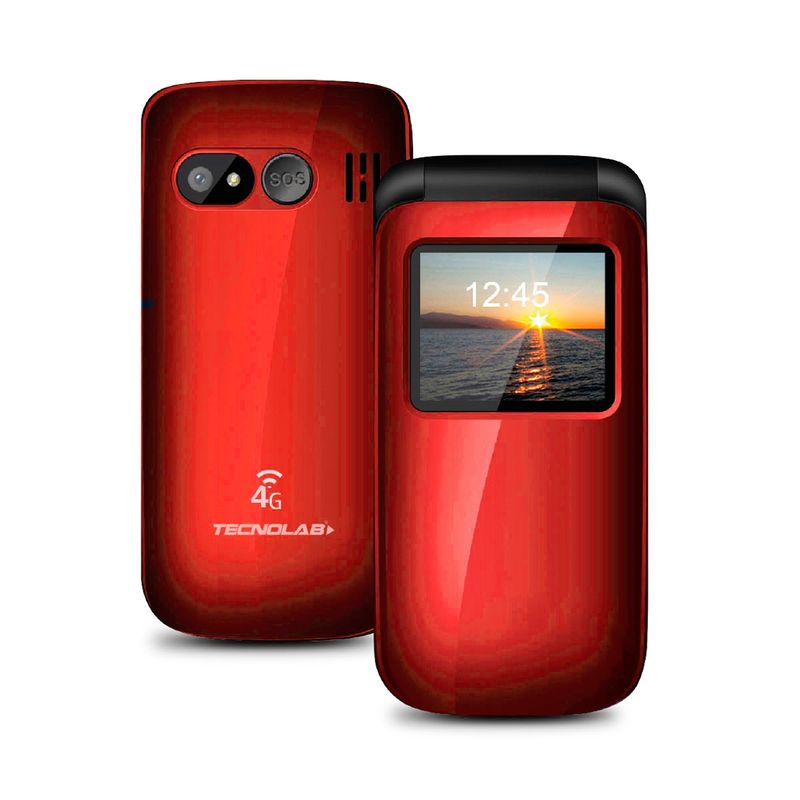 TECNOLAB - Telefono Celular Adulto Mayor 4G Tipo Almeja Tecnolab Rojo.