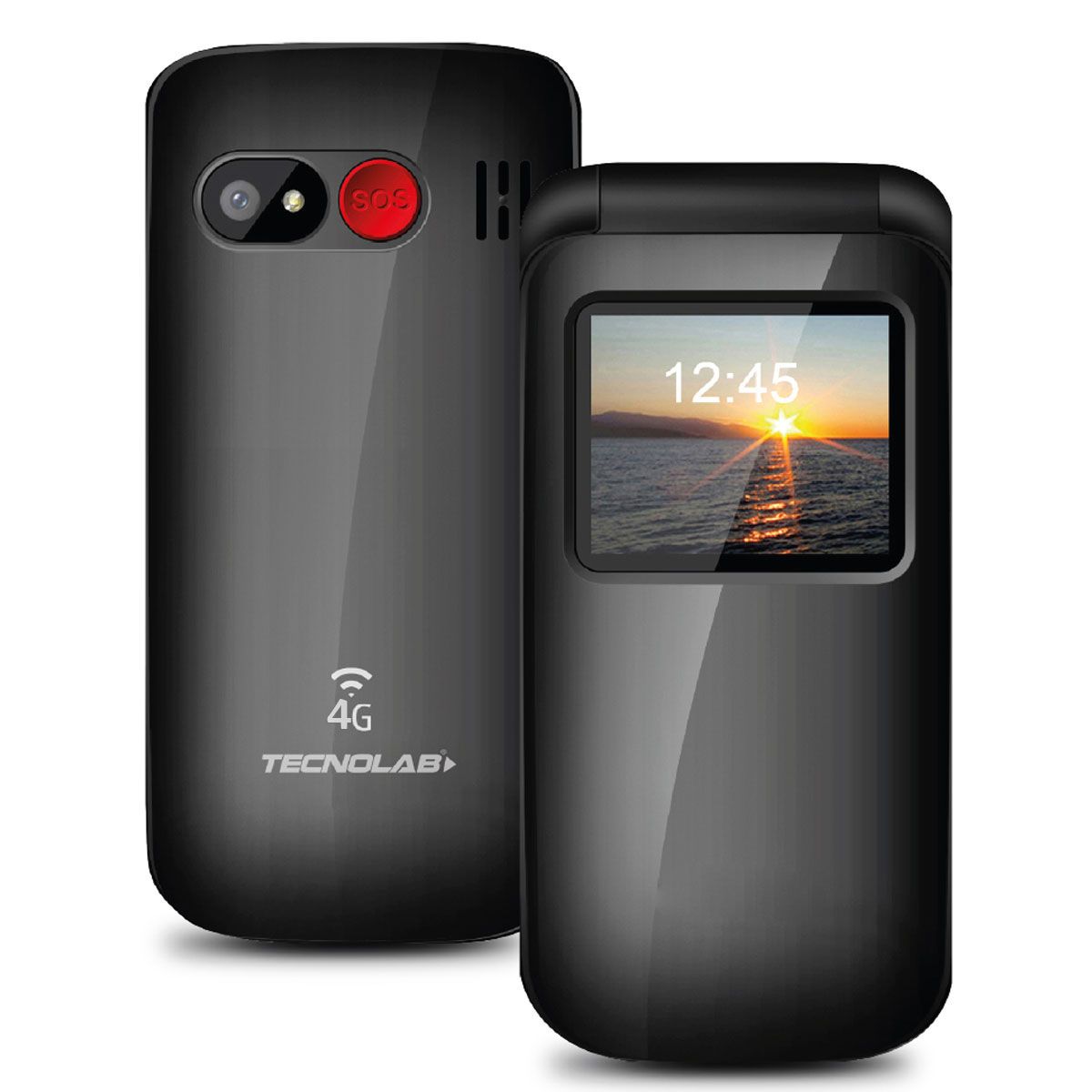 TECNOLAB - Telefono Celular Adulto Mayor 4G Tipo Almeja Tecnolab Negro