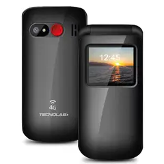 TECNOLAB - Telefono Celular Adulto Mayor 4G Tipo Almeja Negro