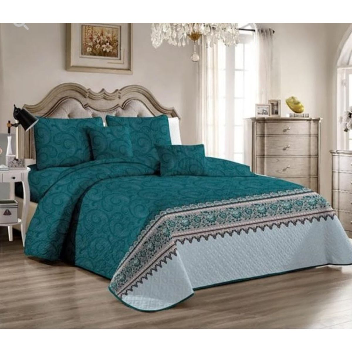 GENERICO - Quilt de Verano 1.5 Plaza. Verde con Diseño C3016