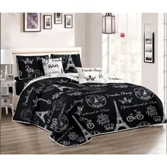 GENERICO - Quilt de Verano 1.5 Plaza. Negro con Diseño C3014