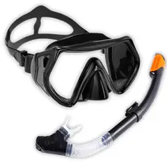 DBLUE - Mascara de Buceo Anti Fugas de Vidrio Templado con Snorkel - Negro