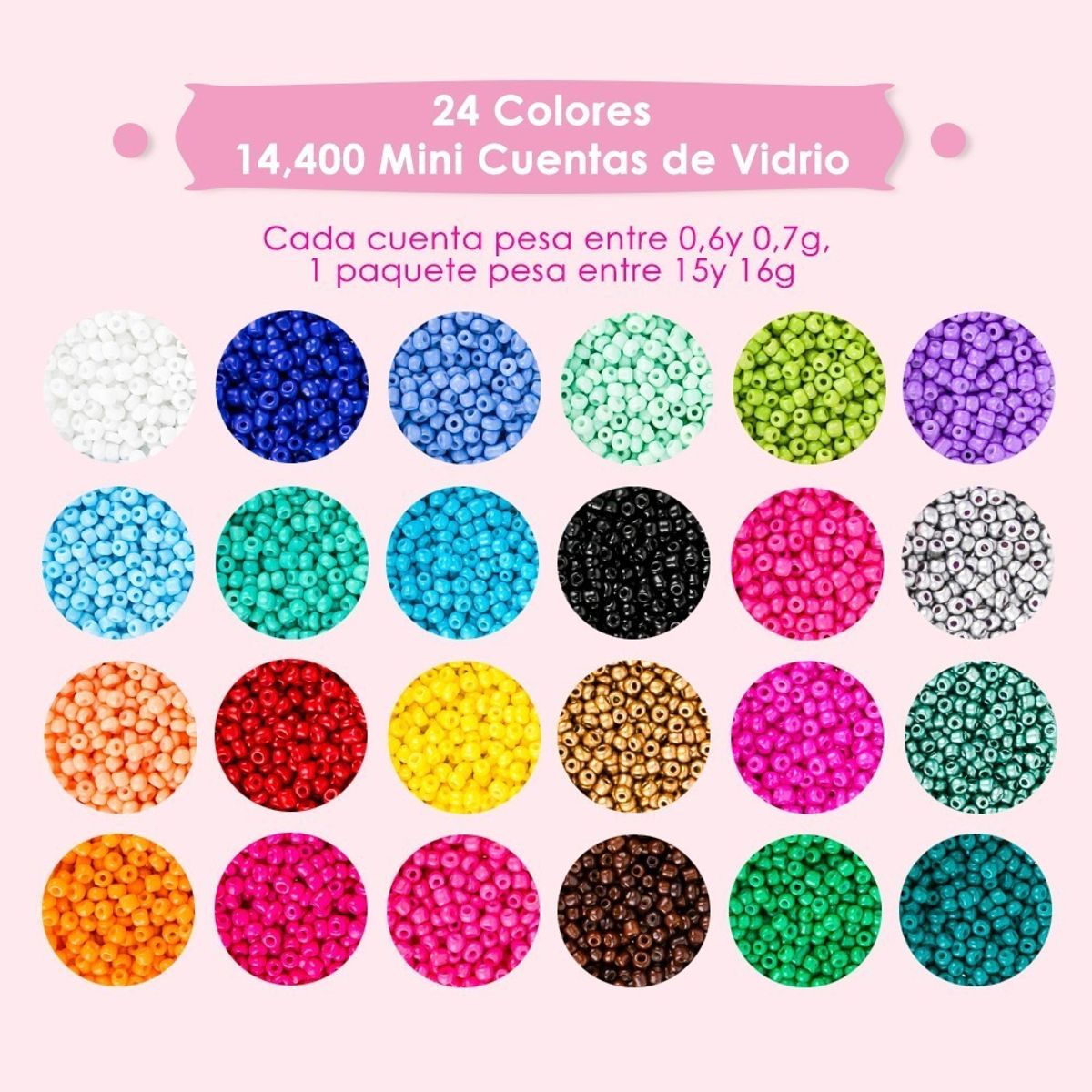 GENERICO - Juego De Cuentas De Vidrio 14522 Uds 3mm 24 Colores
