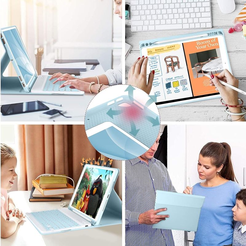GENERICO - Funda Para iPad 10.2 Celeste Con Teclado Español Ranura Lapiz