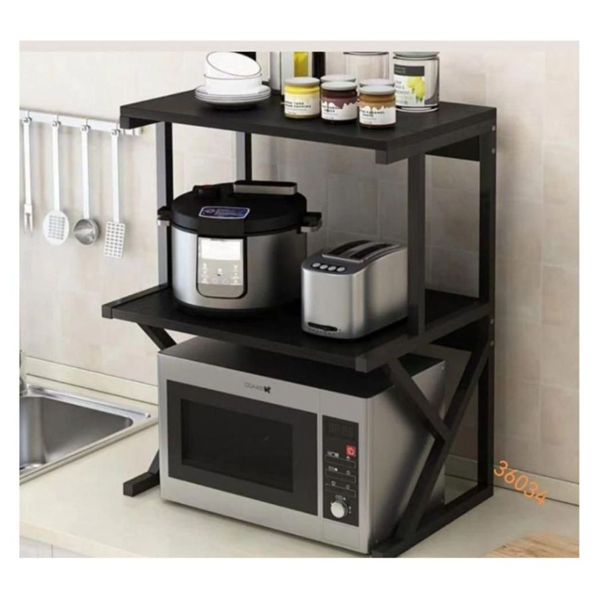 GENERICO - Estante Cocina Para Horno Microondas Rack Organizador Negro