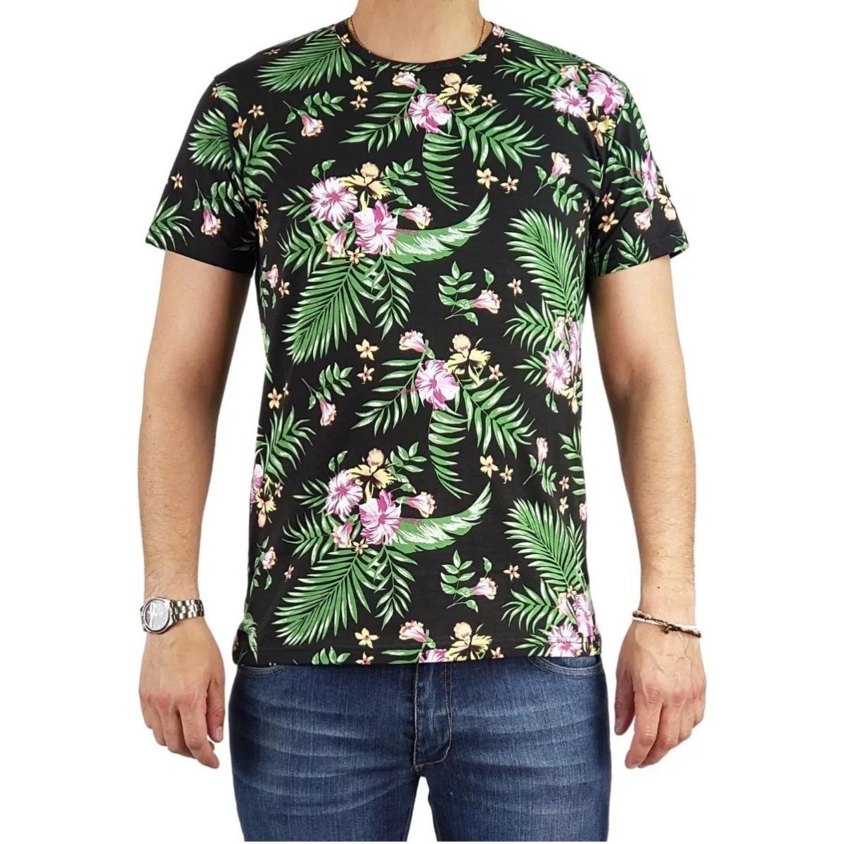 LOOK SHOP - Polera Manga Corta Algodón Diseño Tropical Playera. Calidad 229