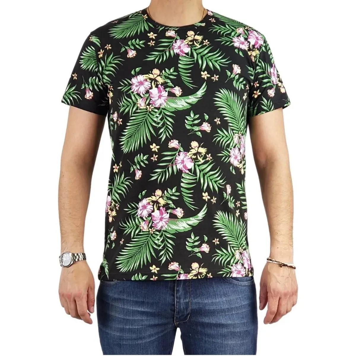 LOOK SHOP - Polera Manga Corta Algodón Diseño Tropical Playera. Calidad 229