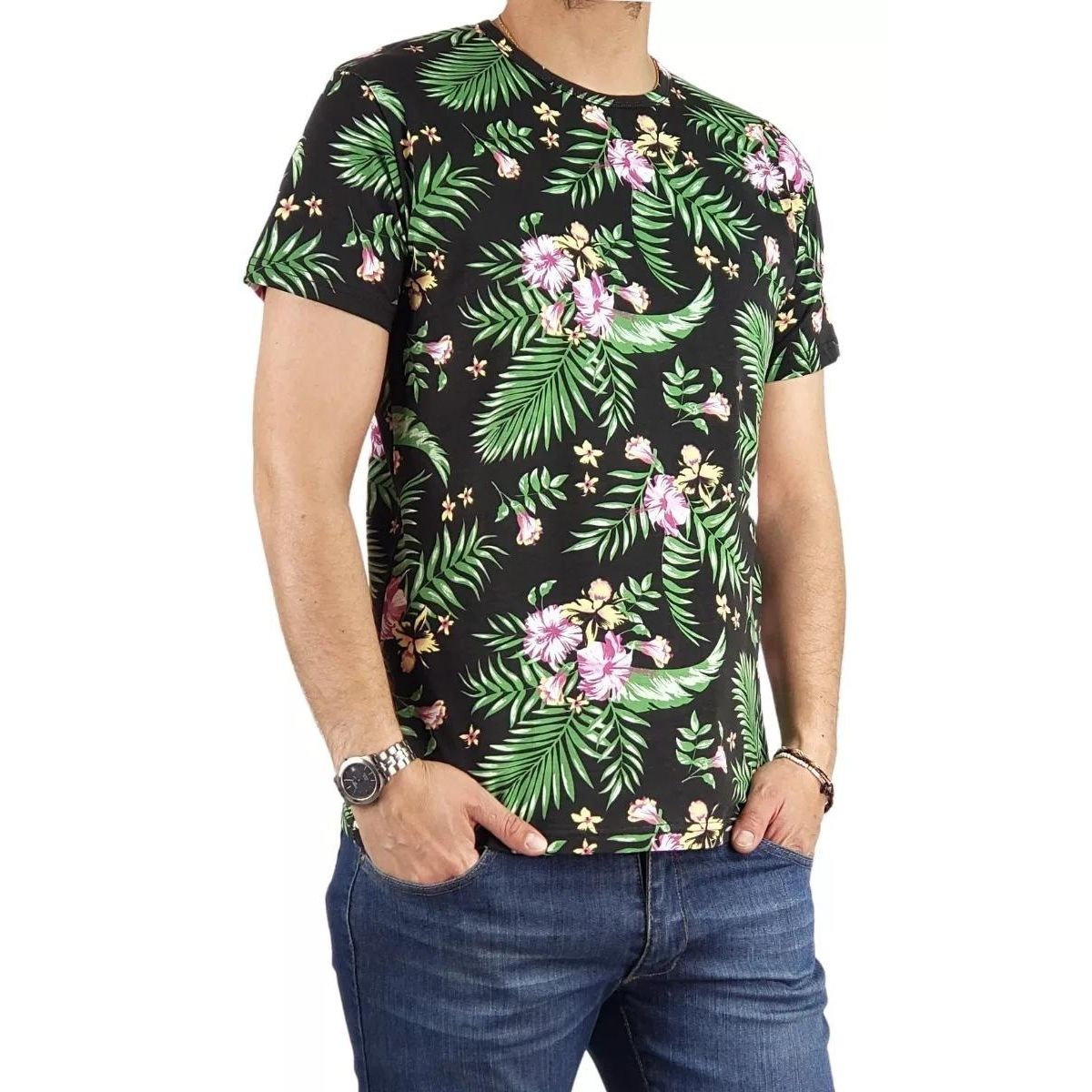 LOOK SHOP - Polera Manga Corta Algodón Diseño Tropical Playera. Calidad 229